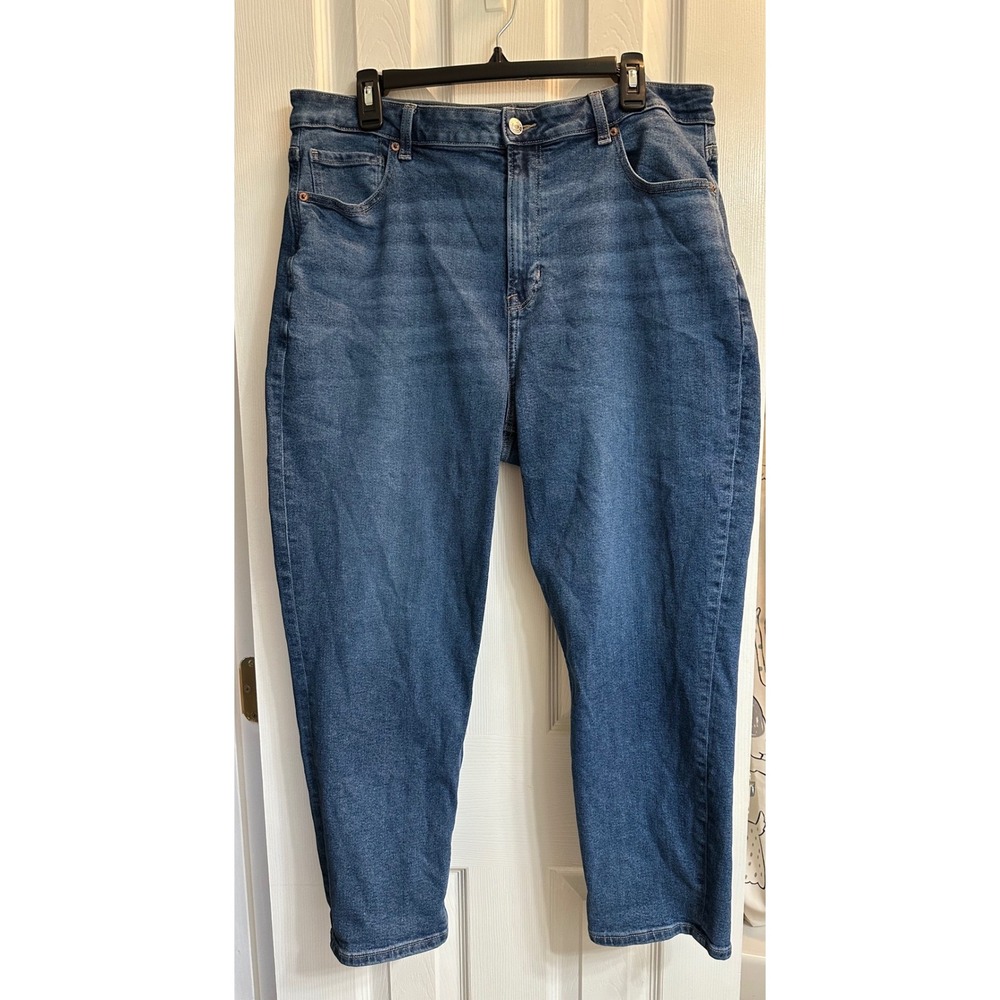 American Eagle Mom Jean Womens 16 Short Blue High Rise Stretch Denim Medium Wash